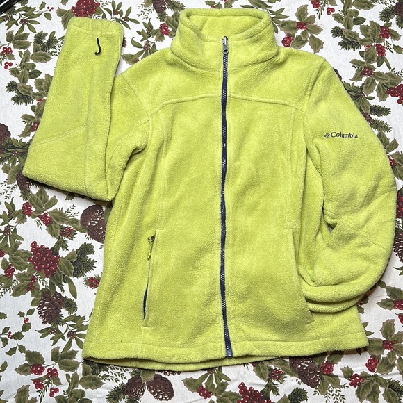 Columbia interchange zip up Sherpa jacket light green with purple zipper M - Picture 1 of 8
